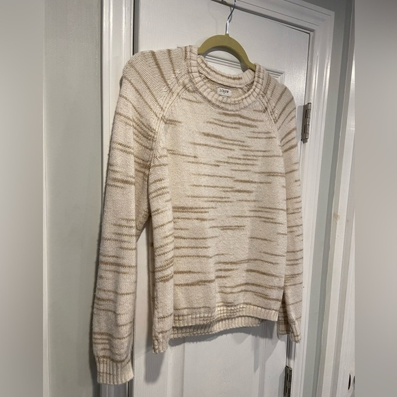 J Crew Size M Tan Cream Raglan space-dyed Sweater Long sleeve Crew Neck Lullover - Picture 2 of 10